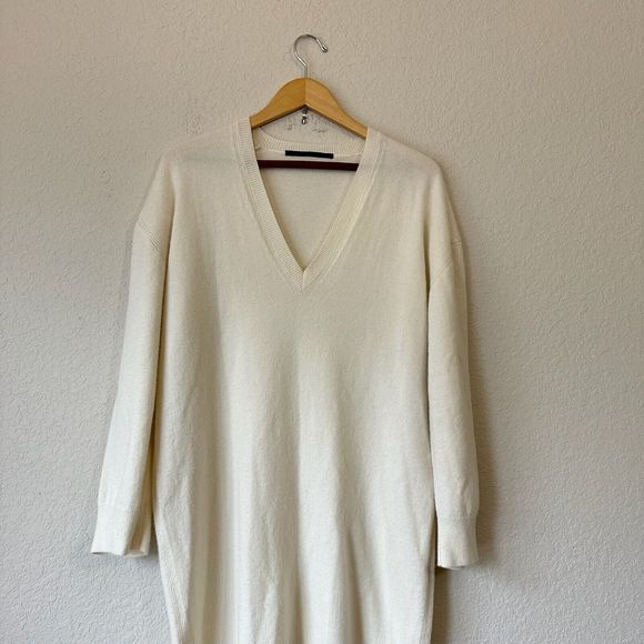 HAIDER ACKERMANN Cashmere Blend L/S V-Neck Midi Sweater Dress White - Picture 2 of 10